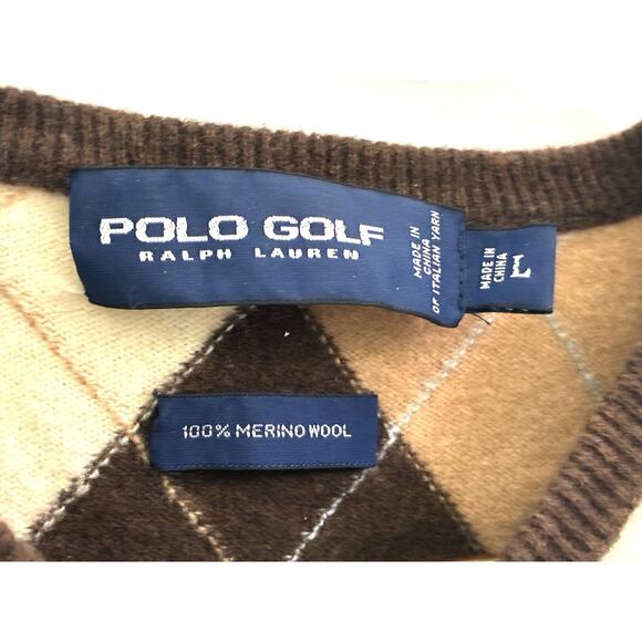 Polo Golf Ralph Lauren Wool Plaid Sweater Vest – Men’s L Brown - Picture 3 of 8